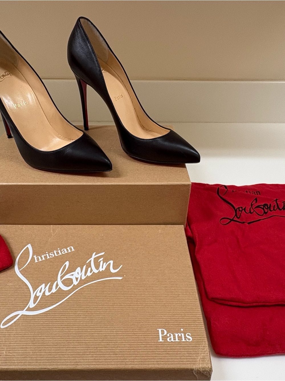 Christian Louboutin Black Leather Pointed Toe Stiletto Pumps